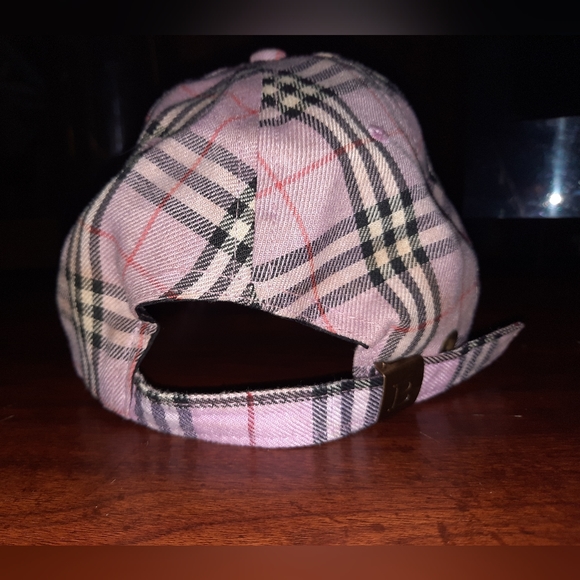 Burberry pink & black plaid hat cap vintage